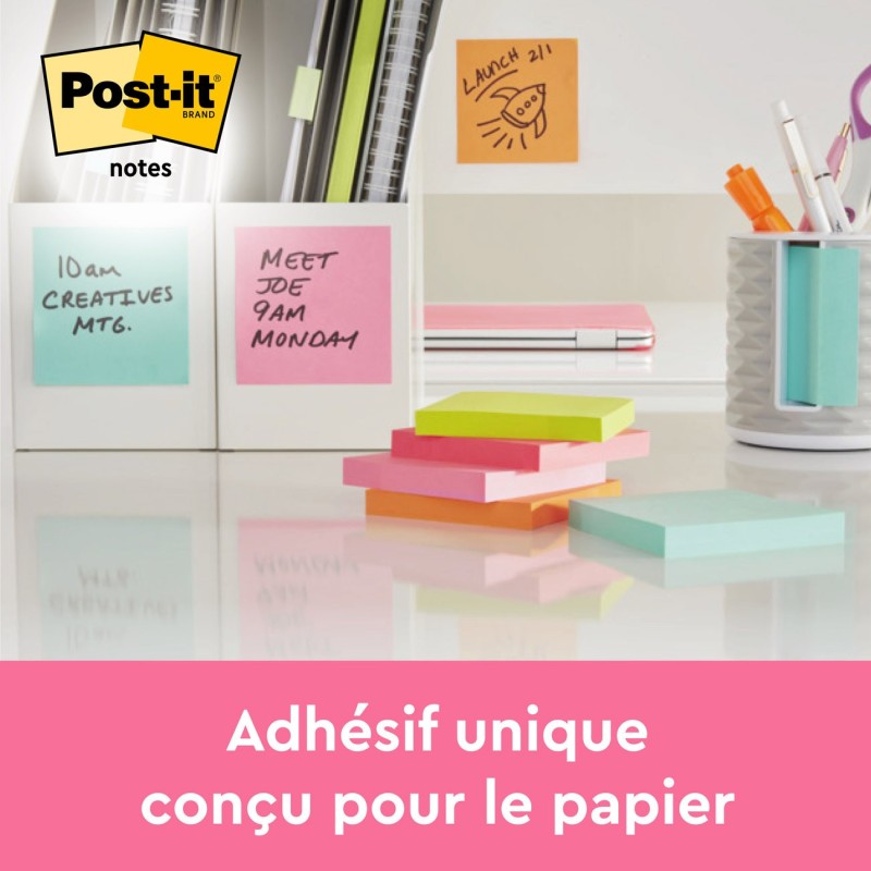 Post-it Notes repositionnables Poptimistic 76 x 127 mm - Assorties - Lot 6 blocs de 100 feuilles