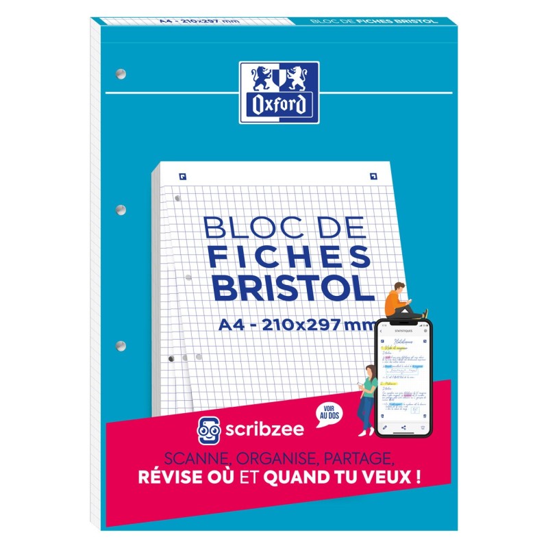 Oxford Bristol 2.0 - Bloc 30 fiches A4 210 x 297mm perforées - blanc quadrillé 5x5
