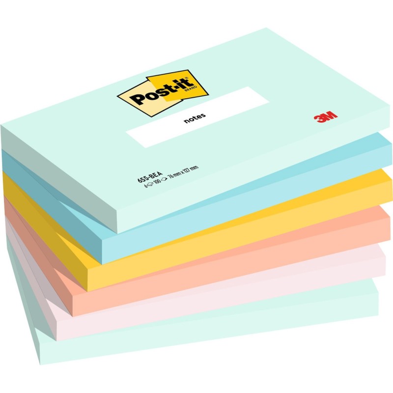 Post-it Notes repositionnables Beachside 76 x 127 mm - Assorties - Lot 6 blocs de 100 feuilles