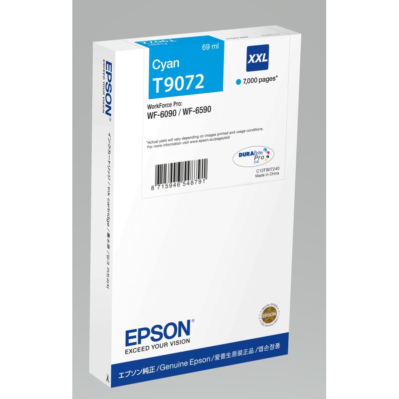 Epson T9072 XXL Cartouche d'encre originale XXL très grande capacité C13T90724N - Cyan