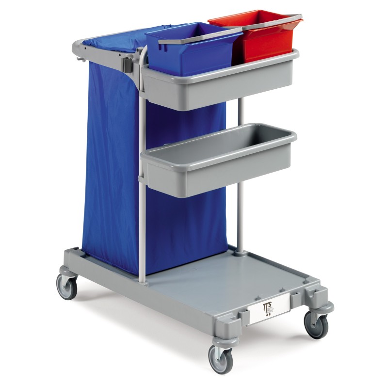 TTS Chariot d'entretien classique avec protège sac PVC 110l et couvercle double fond - 2 x 6 litres