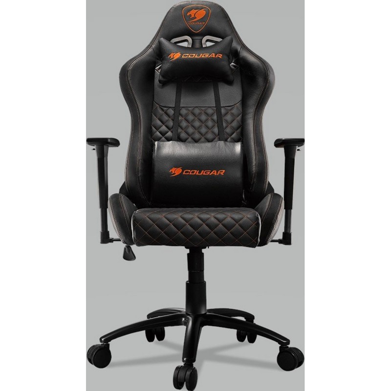 Cougar Amor Pro Fauteuil gamer Cuir Noir Orange Hauteur réglable - Accoudoir Appuie-tête Roulette