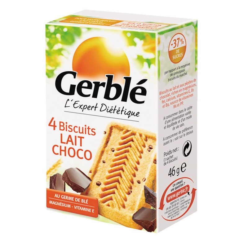 Gerblè Biscuits diététiques Lait chocolat - Lot de 18 boîtes de 4 biscuits 46 g