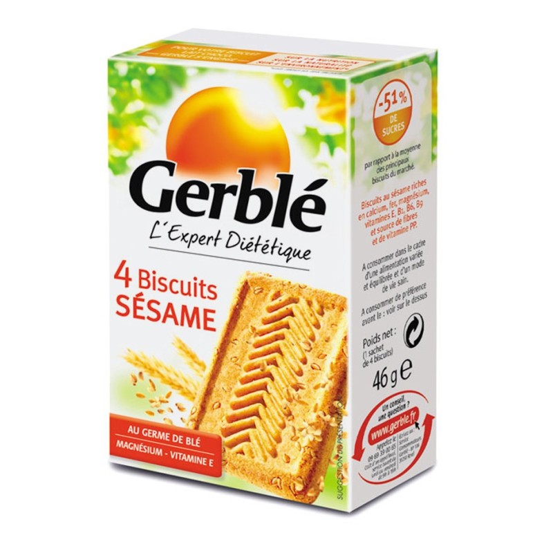Gerblè Biscuits diététiques Sésame - Lot de 18 boîtes de 46 g