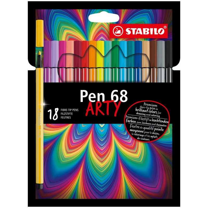 Stabilo Feutres de dessin Pen 68 Arty pointe ogive moyenne 1 mm - Pochette de 18 coloris assortis
