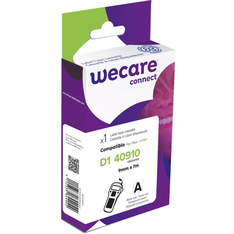 Wecare Ruban D1 9 mm compatible Dymo S0720670 écriture noire sur fond transparent - 40910