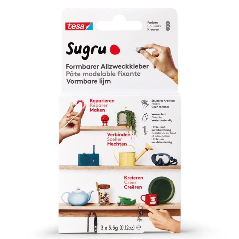 Tesa Pâte fixante modelable Sugru - Gris - Lot de 3