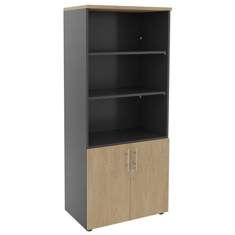 Meuble haut Axiome - L.80 x H.180 cm - 2 portes basses - Corps Anthracite - Portes Chêne