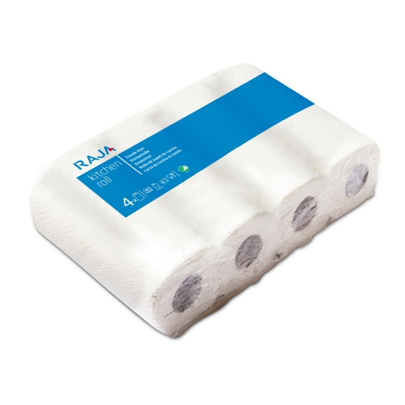 RAJA Papier d'essuyage double épaisseur gaufré - 50 feuilles - Blanc - Lot de 4