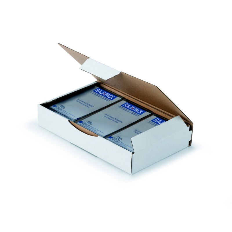 RAJA Boîte d'expédition blanche en carton simple cannelure - L.18 x l.10 x H.5 cm - Lot de 50