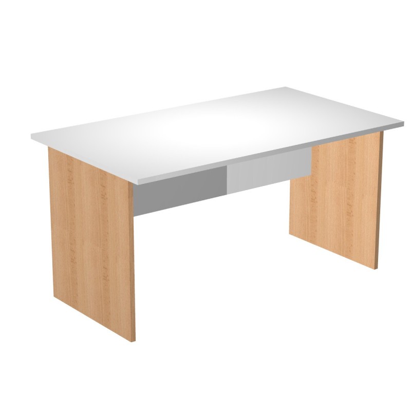 Bureau droit Pronto Bois - L.140 x P.80 cm - Plateau Blanc - Pieds panneaux Hêtre