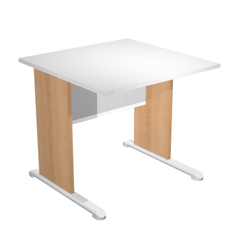 Bureau droit Pronto Bois - L.80 x P.80 cm - Plateau Blanc - Pieds L Hêtre