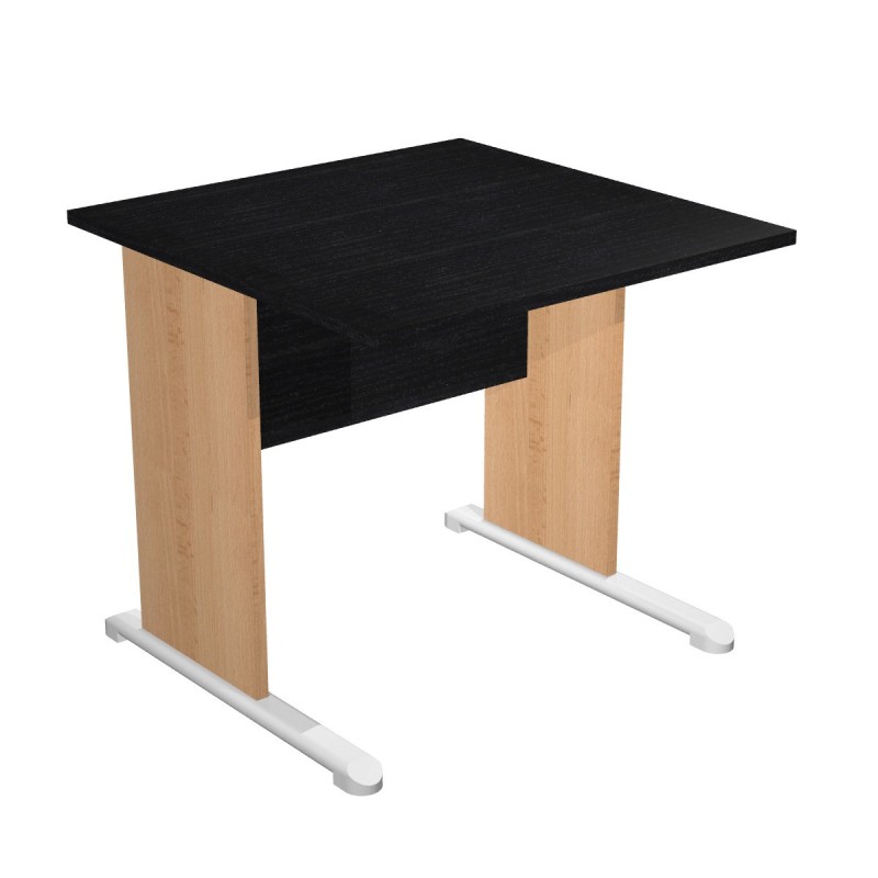 Bureau droit Pronto Bois - L.80 x P.80 cm - Plateau Noir - Pieds L Hêtre