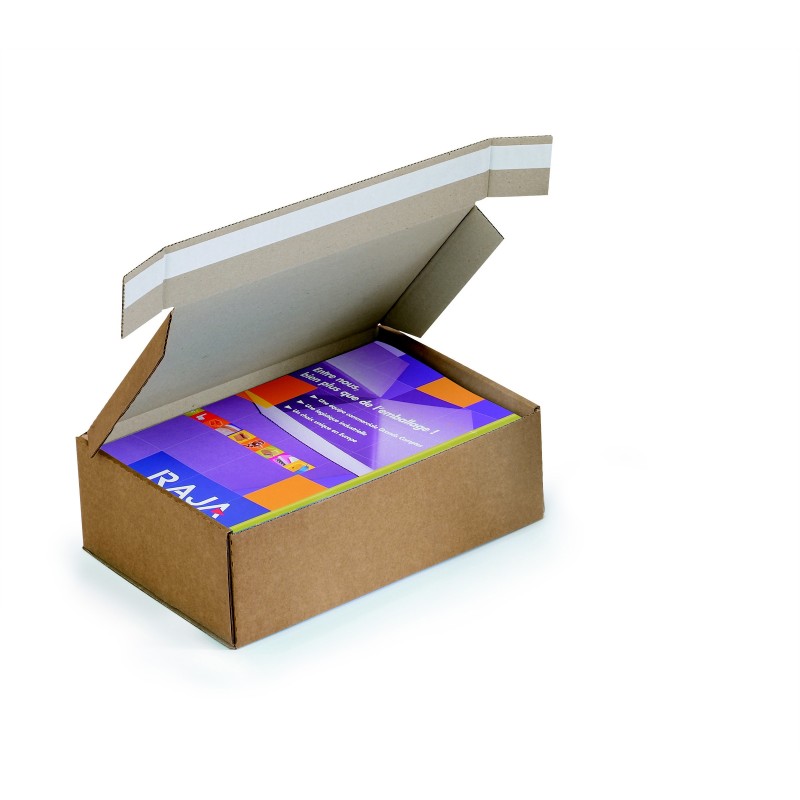 Boîte avec fermeture adhésive en carton simple cannelure brun - L.25 x l.20 x H.15 cm - Lot de 20