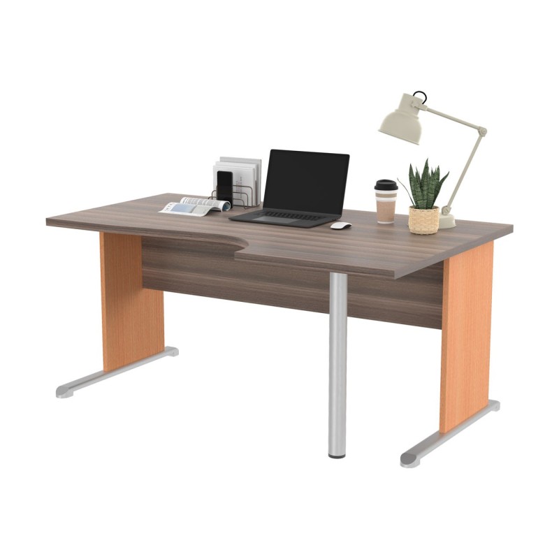 Bureau d'angle compact retour à droite Pronto Bois - L.160 x P.100 cm - Plateau Cendre - Pieds L Hêtre