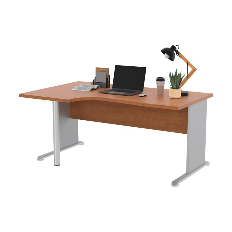 Bureau d'angle compact retour à gauche Pronto Bois - L.160 x P.100 cm - Plateau Aulne - Pieds L Aluminium