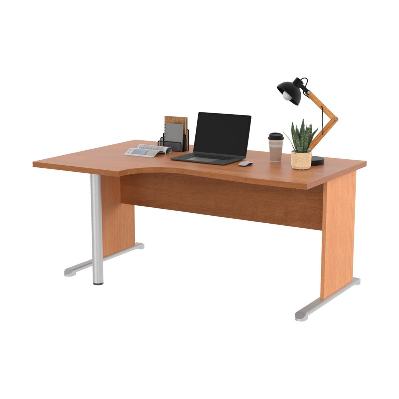 Bureau d'angle compact retour à gauche Pronto Bois - L.160 x P.100 cm - Plateau Aulne - Pieds L Hêtre