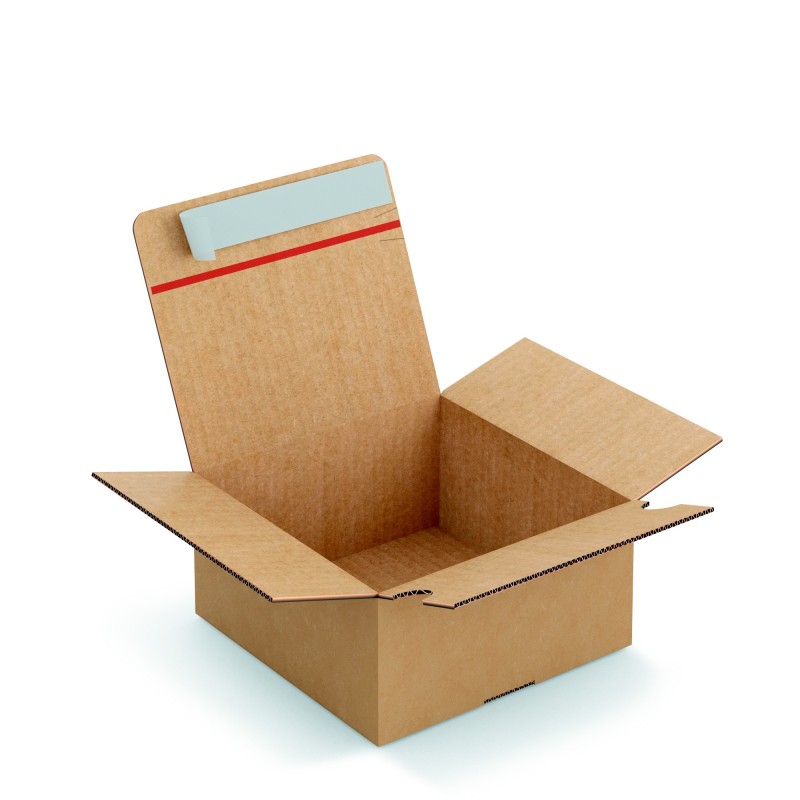 Caisse à montage instantané et fermeture adhésive en carton simple cannelure brun - L.20 x l.15 x H.15 cm - Lot de 20