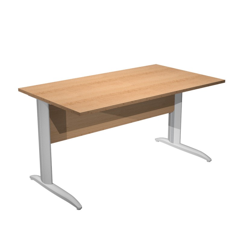 Bureau droit Pronto Métal - L.140 x P.80 cm - Plateau Hêtre - Pieds L Aluminium