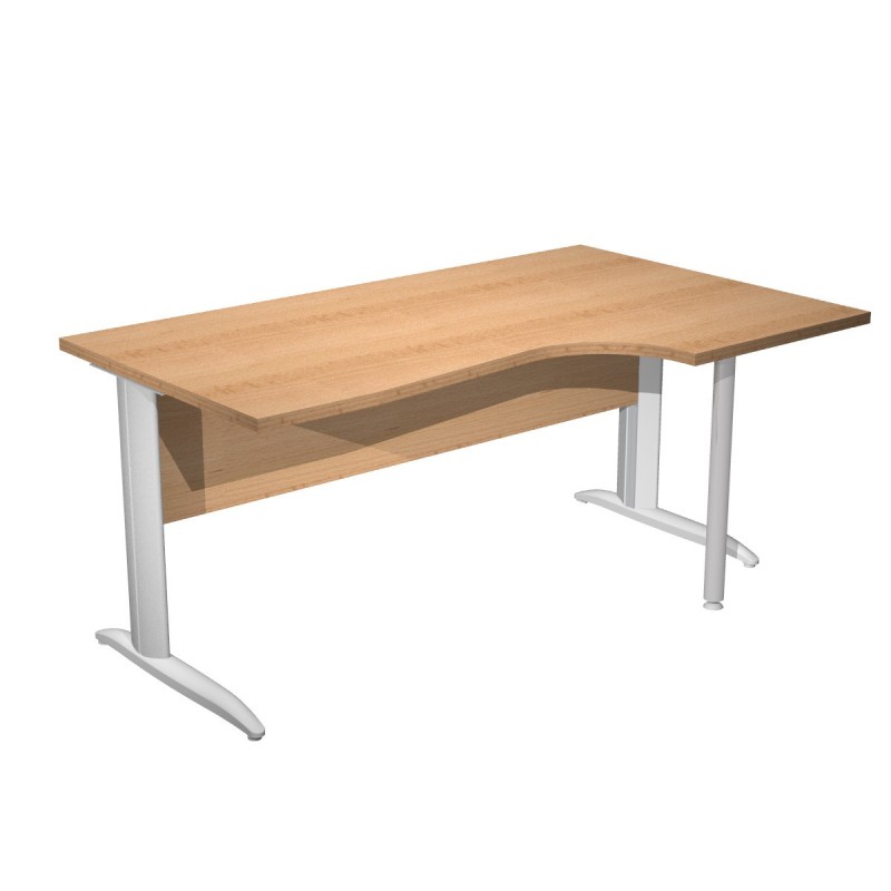 Bureau d'angle compact retour à droite Pronto Métal - L.160 x P.100 cm - Plateau Hêtre - Pieds L Aluminium