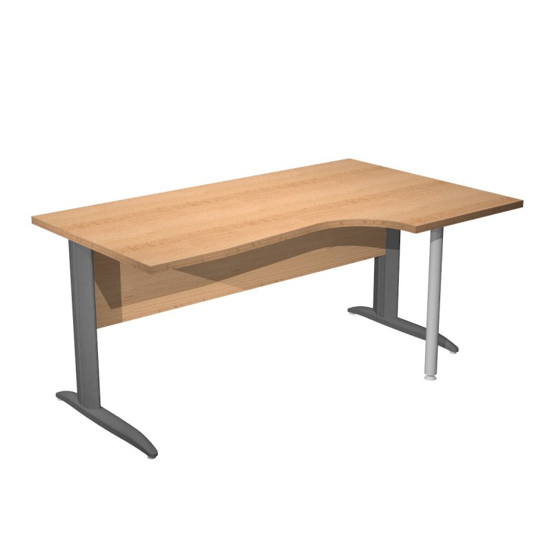 Bureau d'angle compact retour à droite Pronto Métal - L.160 x P.100 cm - Plateau Hêtre - Pieds L Anthracite