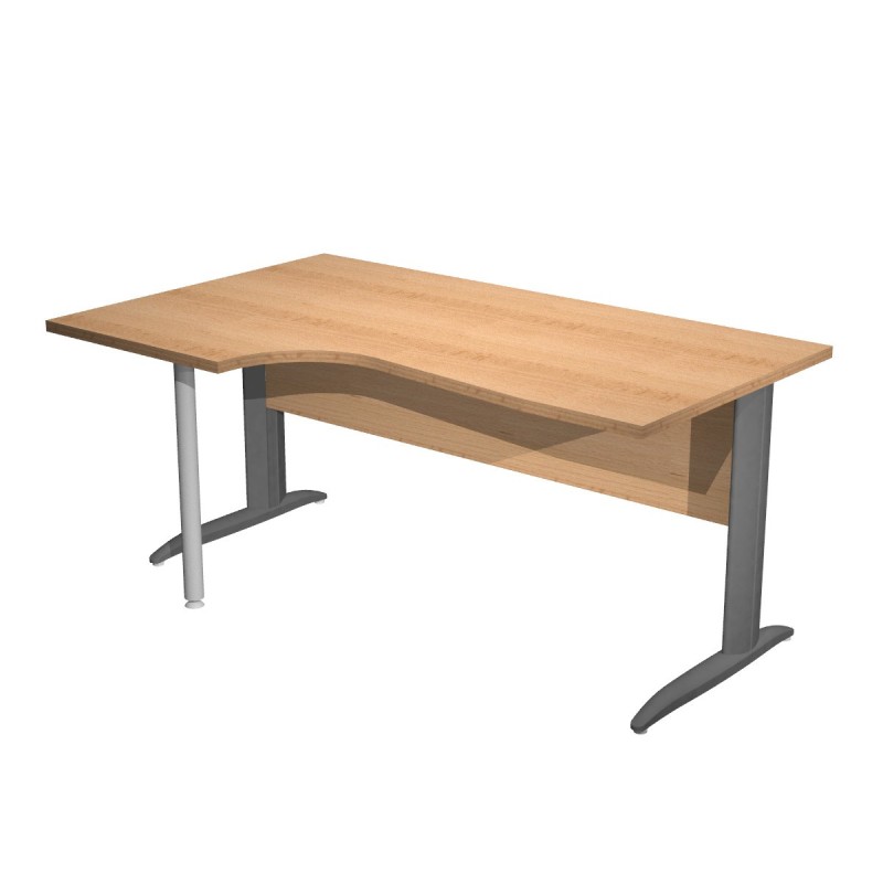 Bureau d'angle compact retour à gauche Pronto Métal - L.160 x P.100 cm - Plateau Hêtre - Pieds L Anthracite