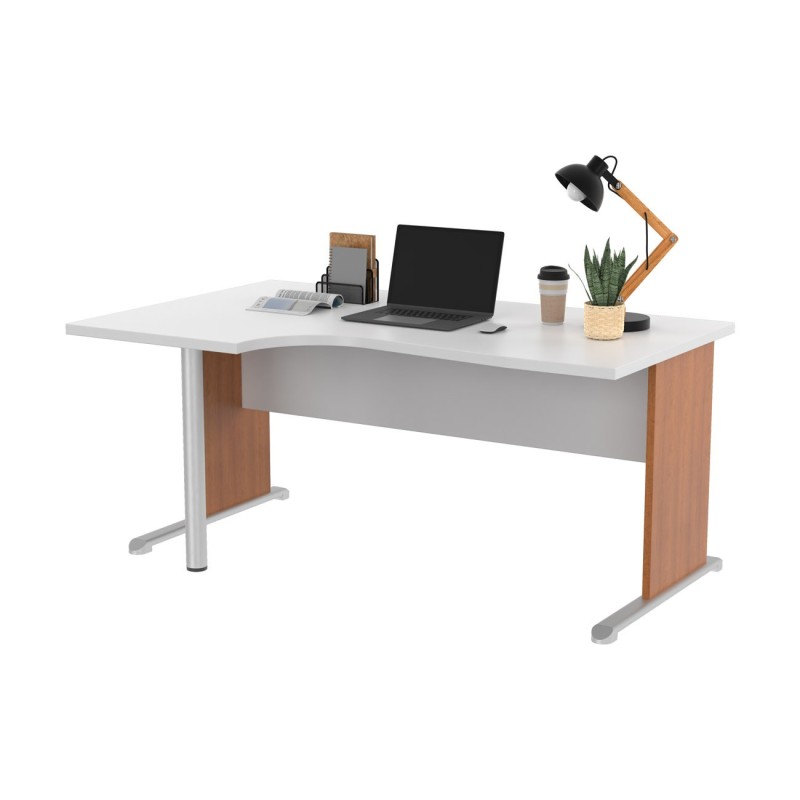 Bureau d'angle compact retour à gauche Pronto Bois - L.160 x P.100 cm - Plateau Blanc - Pieds L Aulne