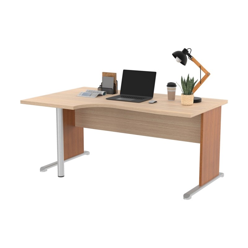 Bureau d'angle compact retour à gauche Pronto Bois - L.160 x P.100 cm - Plateau Chêne - Pieds L Aulne