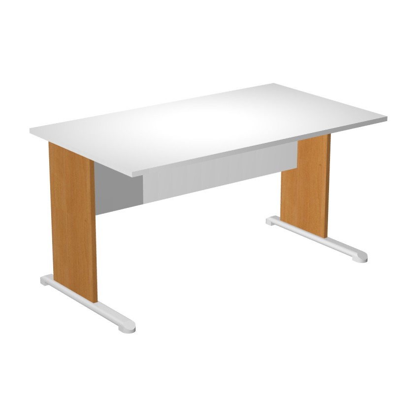 Bureau droit Pronto Bois - L.140 x P.80 cm - Plateau Blanc - Pieds L Aulne