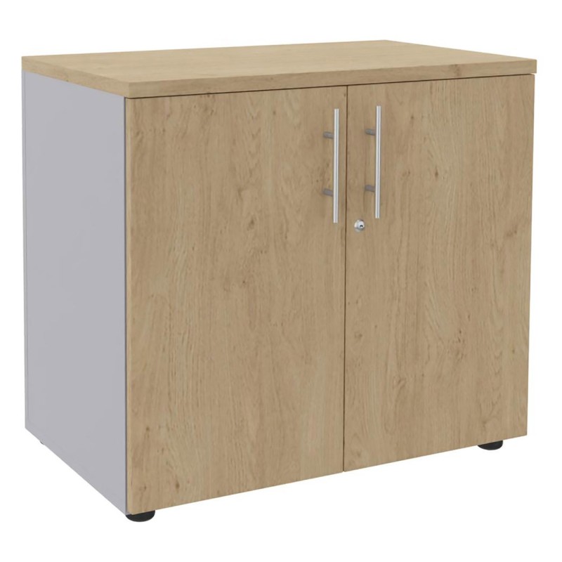 Meuble bas Axiome - L.80 x H.72 cm - 2 portes - Corps Aluminium - Portes Chêne
