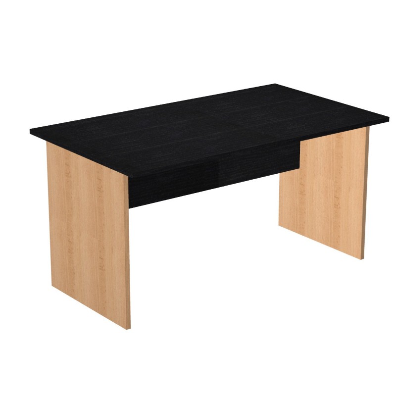 Bureau droit Pronto Bois - L.140 x P.80 cm - Plateau Noir - Pieds panneaux Hêtre