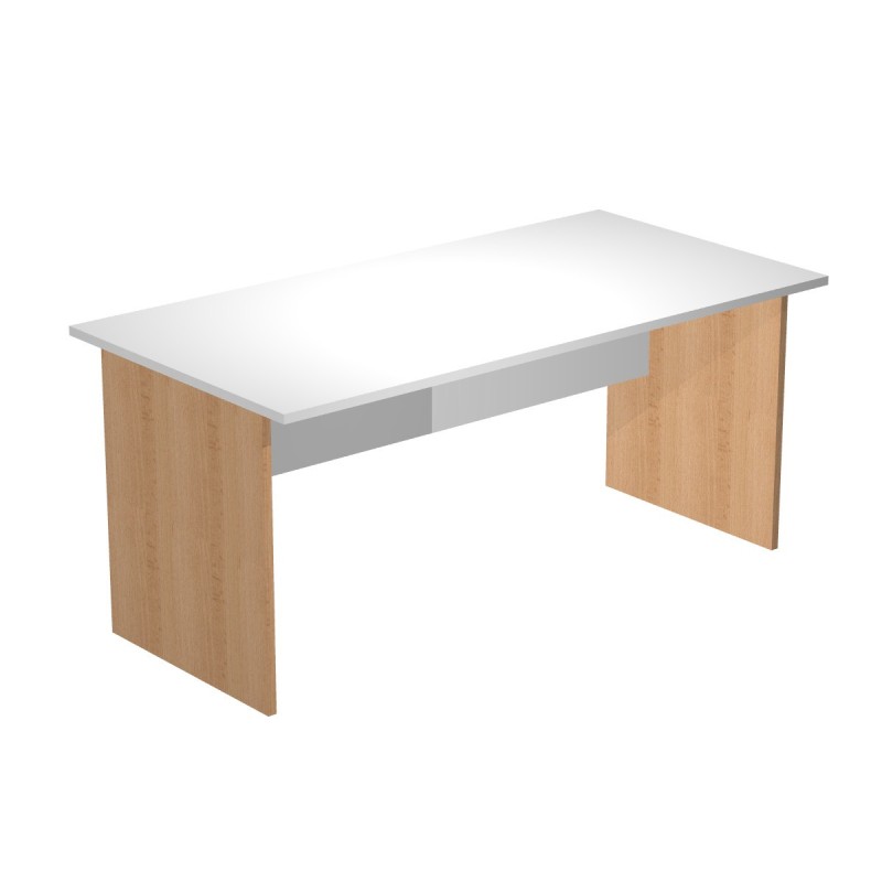 Bureau droit Pronto Bois - L.160 x P.80 cm - Plateau Blanc - Pieds panneaux Hêtre