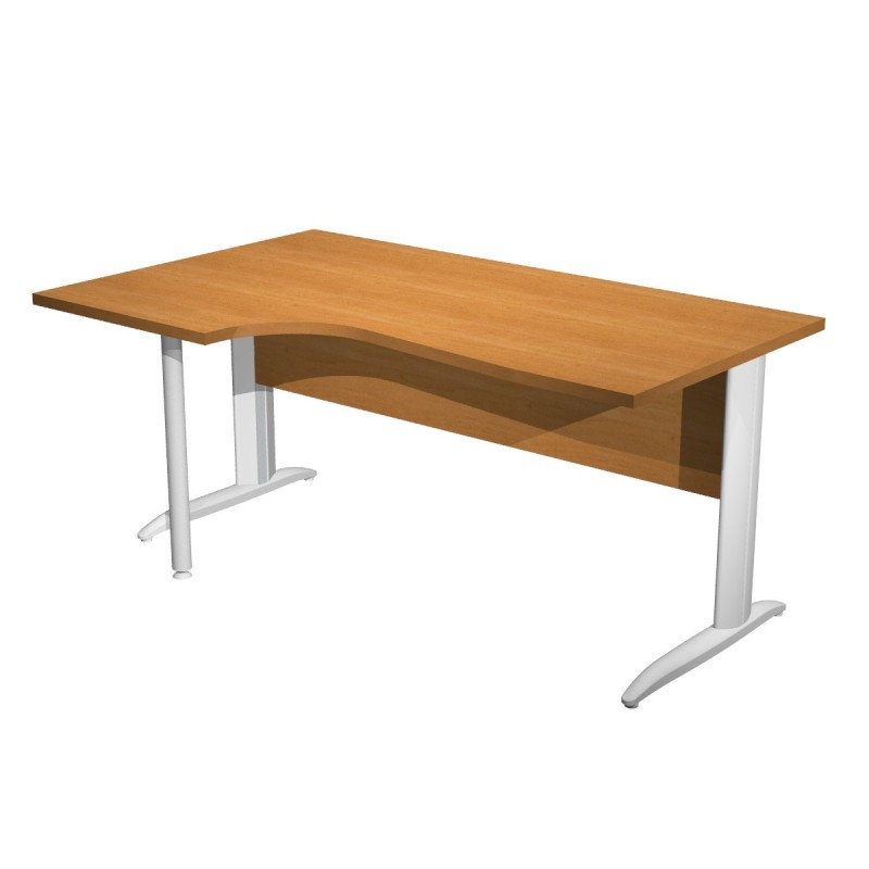 Bureau d'angle compact retour à gauche Pronto Métal - L.160 x P.100 cm - Plateau Aulne - Pieds L Blanc