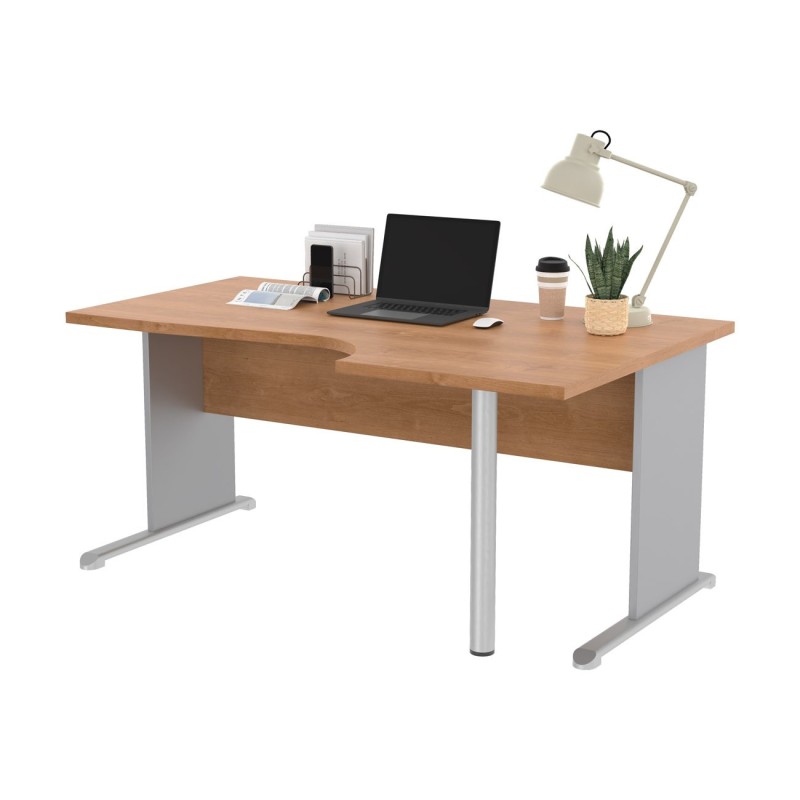 Bureau d'angle compact retour à droite Pronto Bois - L.160 x P.100 cm - Plateau Aulne - Pieds L Aluminium