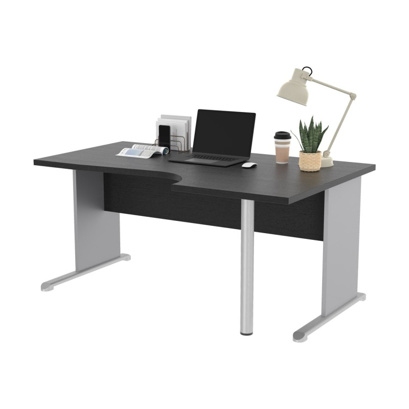 Bureau d'angle compact retour à droite Pronto Bois - L.160 x P.100 cm - Plateau Noir - Pieds L Aluminium
