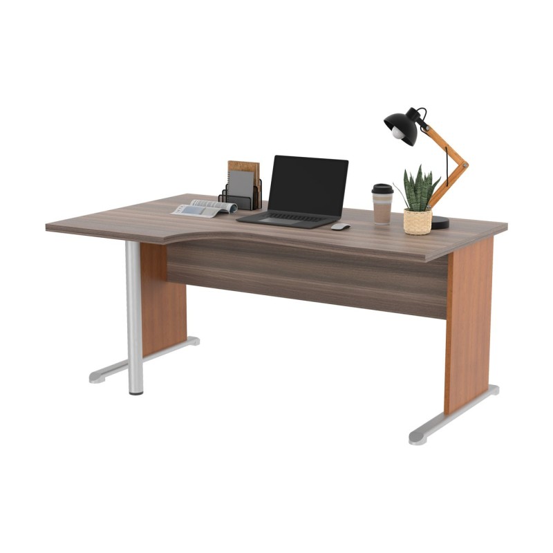 Bureau d'angle compact retour à gauche Pronto Bois - L.160 x P.100 cm - Plateau Cendre - Pieds L Aulne