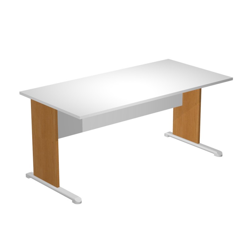 Bureau droit Pronto Bois - L.160 x P.80 cm - Plateau Blanc - Pieds L Aulne