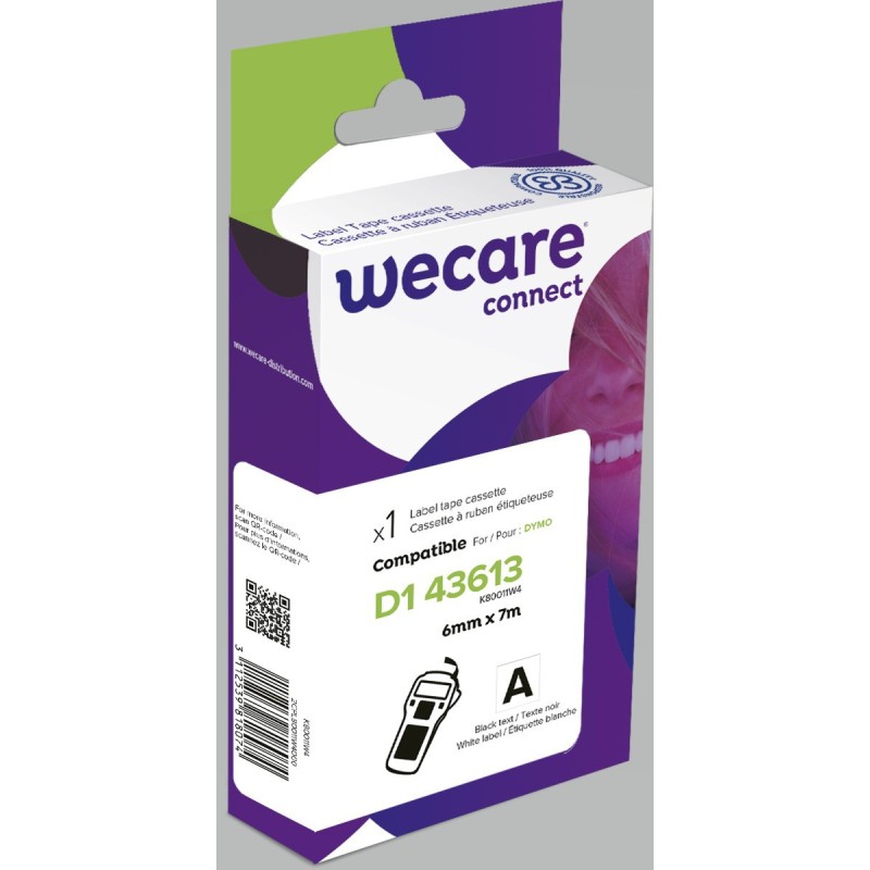 Wecare Ruban D1 6mm compatible Dymo S0720780 écriture noire sur fond blanc - 43613
