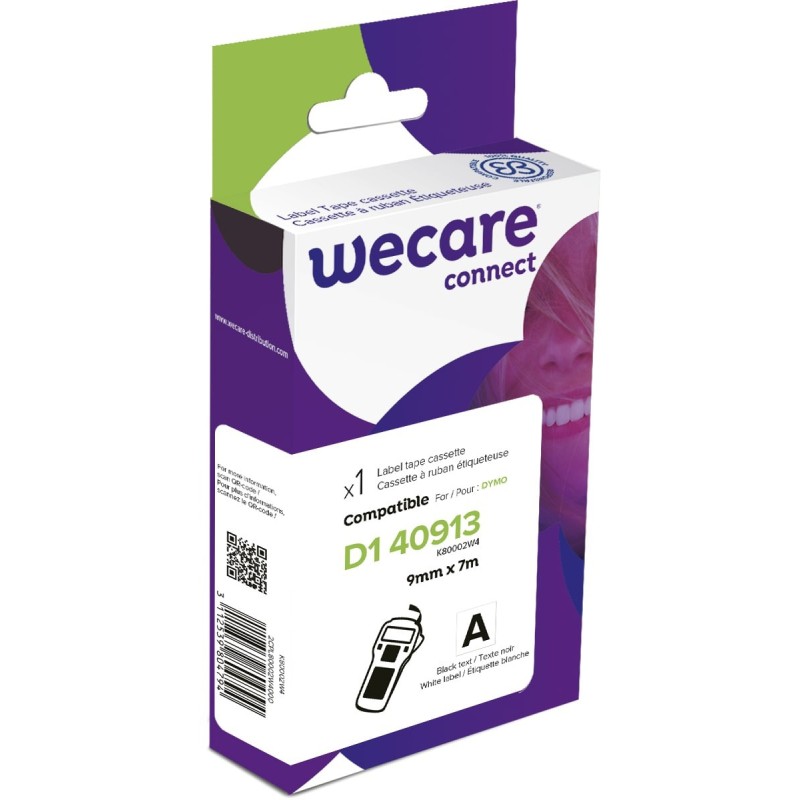 Wecare Ruban D1 9mm compatible Dymo S0720680 écriture noire sur fond blanc - 40913