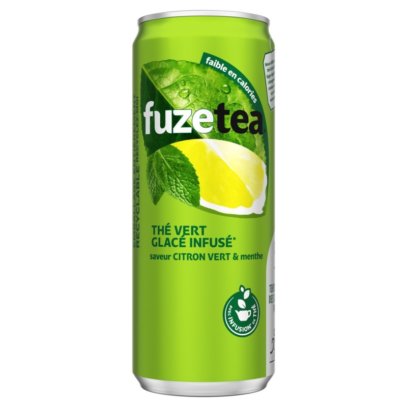 Fuze Tea Boisson au thé vert glacé saveur menthe citron vert - lot de 24 canettes slim de 33 cl