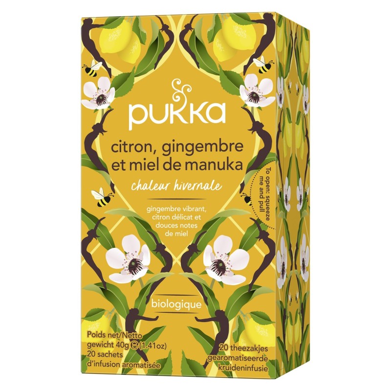 pukka Thé Chaleur hivernale citron gingembre miel de Manuka - Biologique et équitable - Boîte de 20 sachets