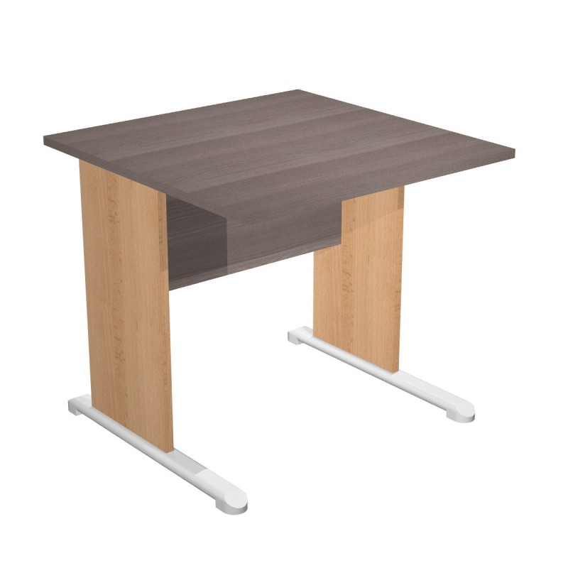 Bureau droit Pronto Bois - L.80 x P.80 cm - Plateau Cendre - Pieds L Hêtre