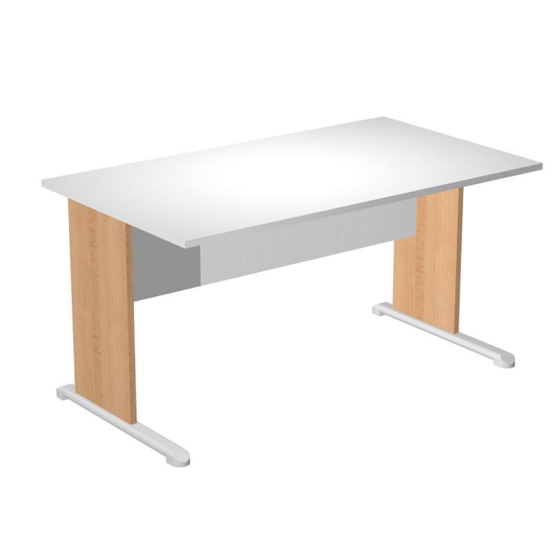 Bureau droit Pronto Bois - L.140 x P.80 cm - Plateau Blanc - Pieds L Hêtre