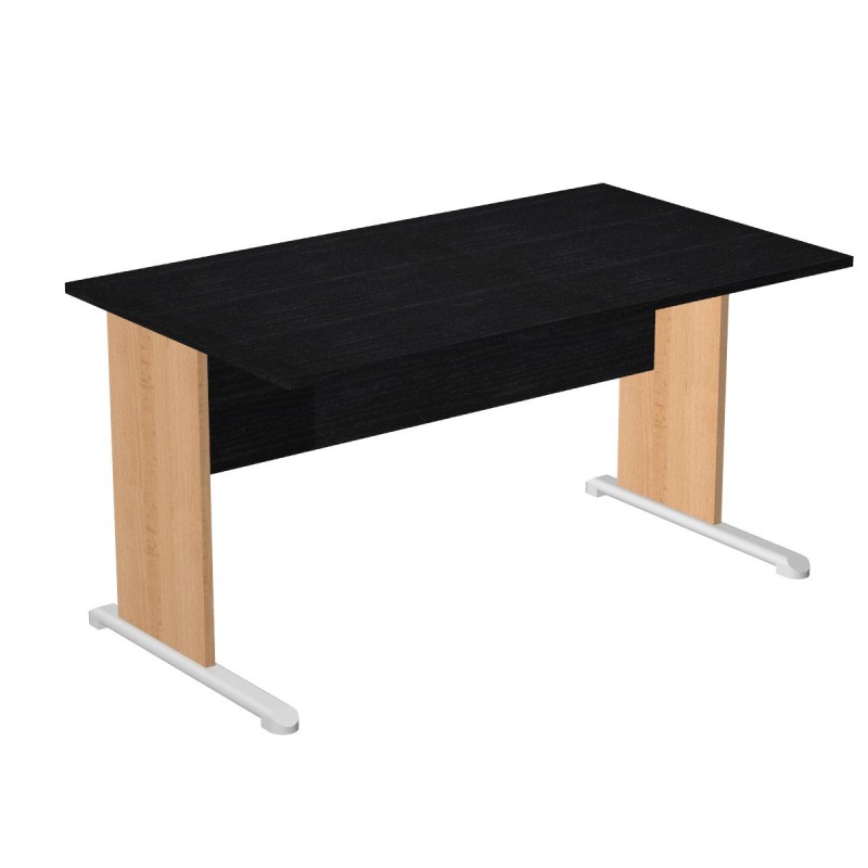 Bureau droit Pronto Bois - L.140 x P.80 cm - Plateau Noir - Pieds L Hêtre