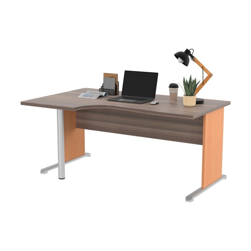 Bureau d'angle compact retour à gauche Pronto Bois - L.160 x P.100 cm - Plateau Cendre - Pieds L Hêtre