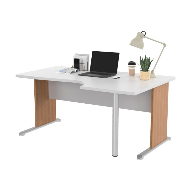 Bureau d'angle compact retour à droite Pronto Bois - L.160 x P.100 cm - Plateau Blanc - Pieds L Aulne