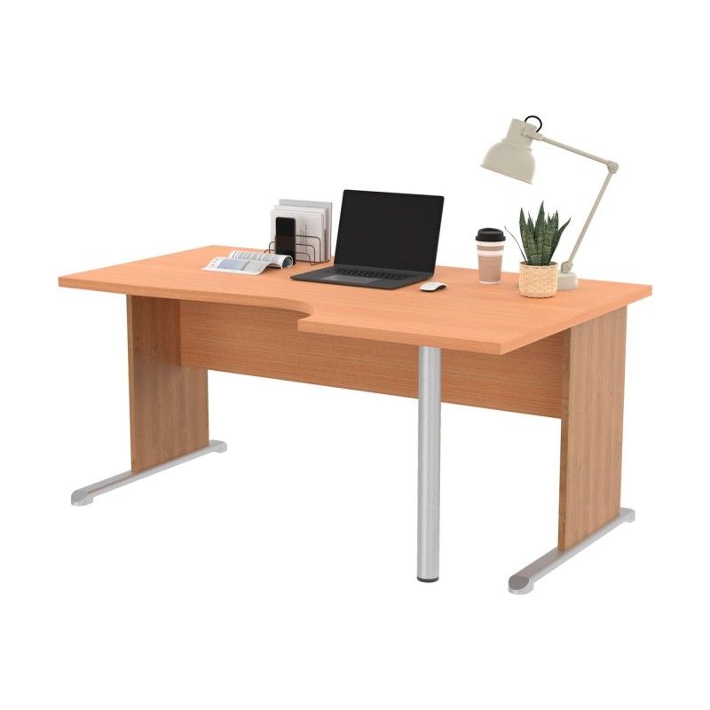 Bureau d'angle compact retour à droite Pronto Bois - L.160 x P.100 cm - Plateau Hêtre - Pieds L Aulne