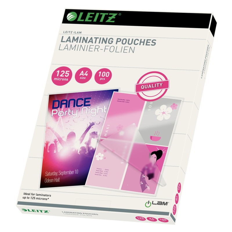 Leitz Pochettes de plastification iLAM A4 - Epaisseur : 125 microns par face - Lot de 100