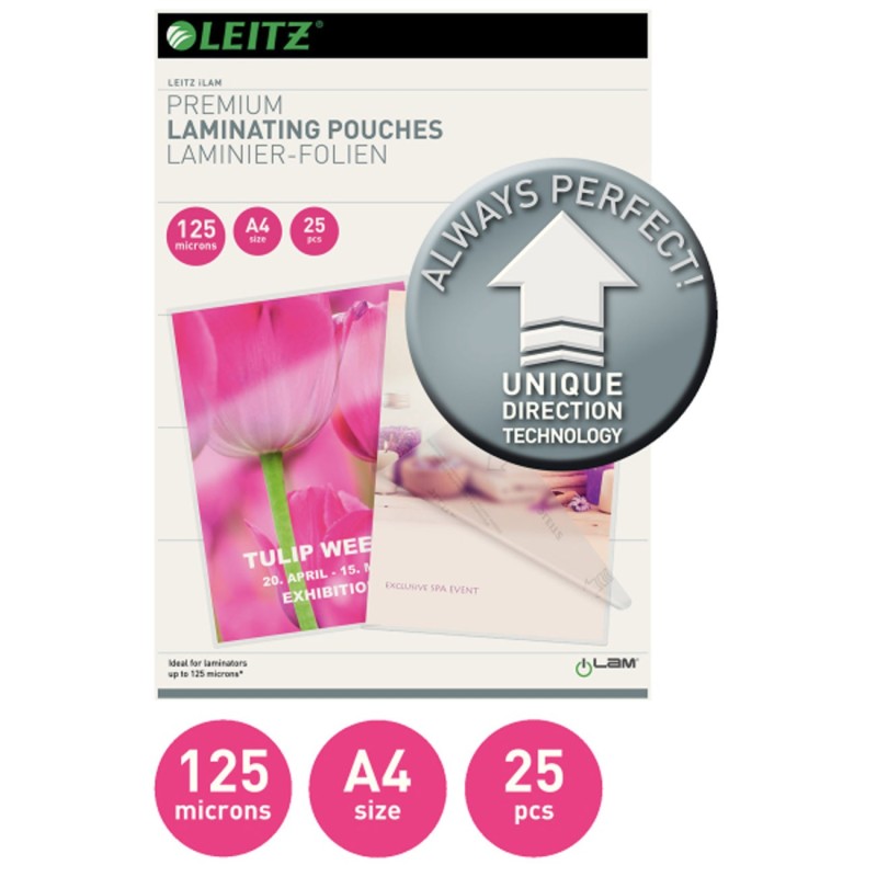 Leitz Pochettes de plastification A4 iLAM UDT - Transparente - Epaisseur : 125 microns par face - Boîte de 25