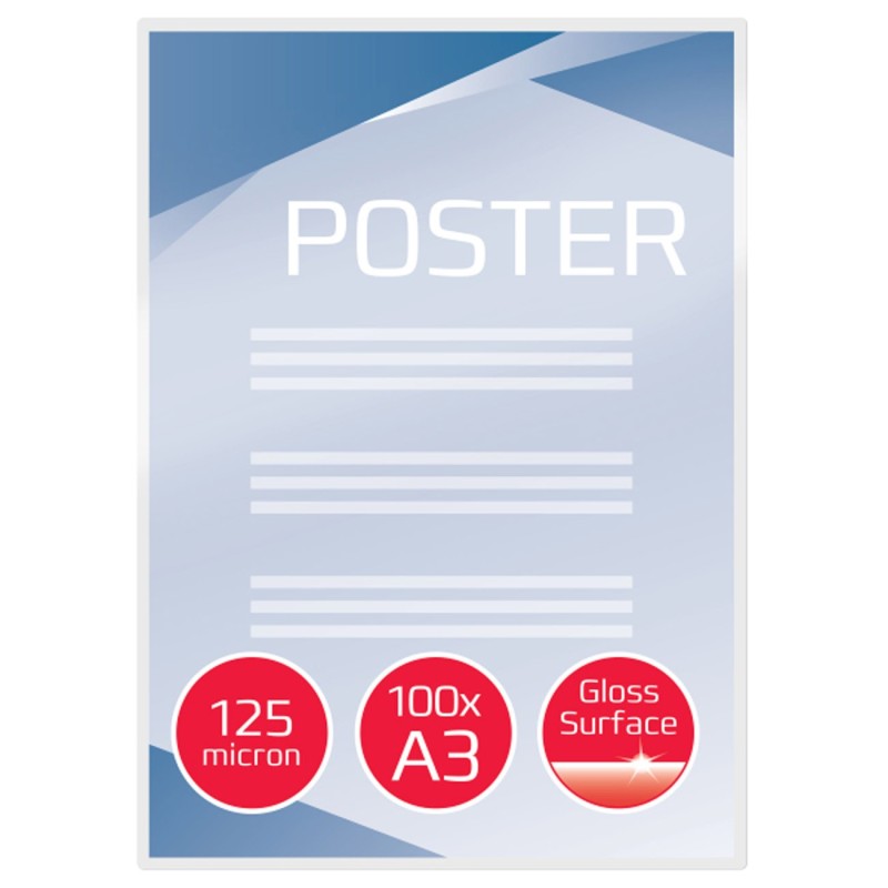 GBC Pochettes de plastification brillantes A3 - Transparente - Epaisseur : 125 microns par face - Boîte de 100